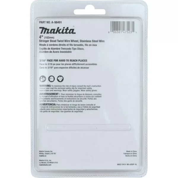 Makita 4 in. x 5/8 in.-11 Stainless Stringer Bead Twist Wire Wheel