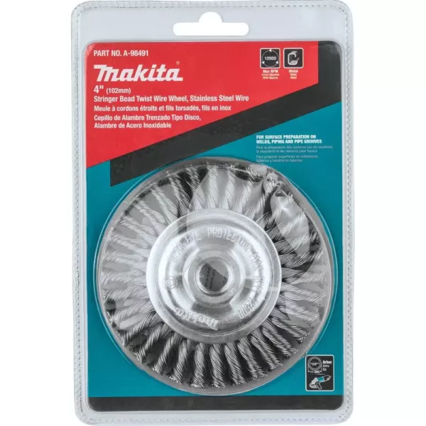 Makita 4 in. x 5/8 in.-11 Stainless Stringer Bead Twist Wire Wheel