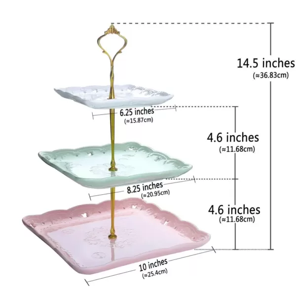MALACASA 3-Tiered Assorted Colors Cupcake Tower Stand Square Tiered Dessert Stand Serving Tray
