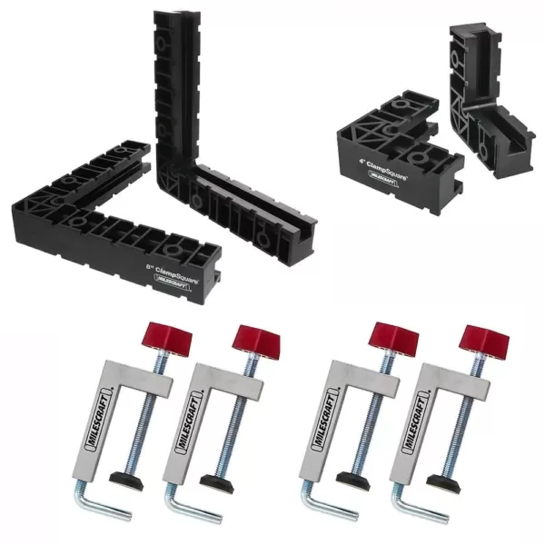 Milescraft 90° Corner Clamp, Positioning/Assembly Squares and Fence Clamps Bundle (8-Piece)