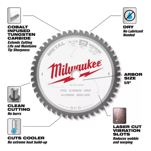 Milwaukee 6-1/2 in. x 48 Carbide Teeth Metal Cutting Circular Saw Blade