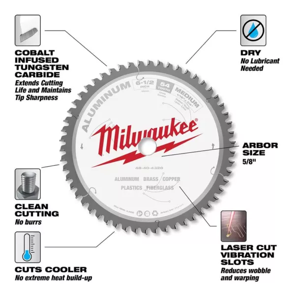 Milwaukee 6-1/2 in. x 54 Carbide Teeth Aluminum Cutting Circular Saw Blade