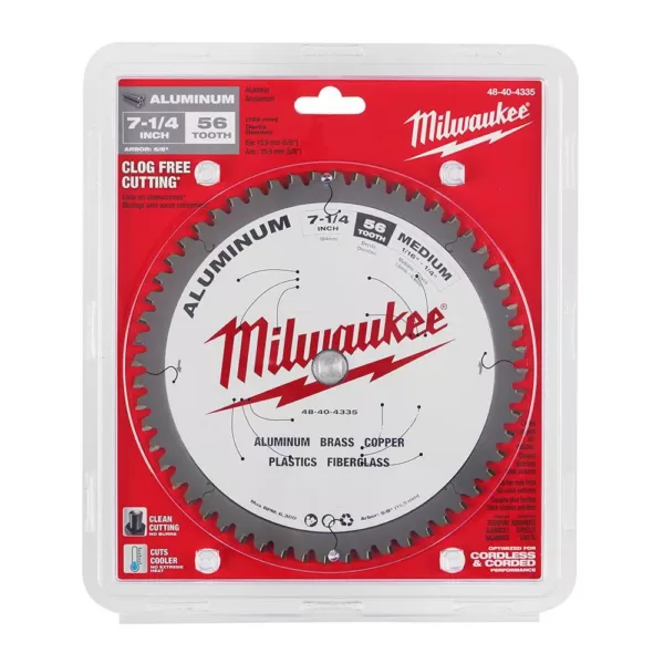 Milwaukee 7-1/4 in. x 56 Carbide Teeth Aluminum Cutting Circular Saw Blade