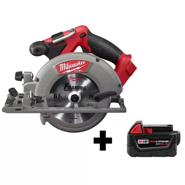 Milwaukee M18 FUEL 18-Volt Lithium-Ion Brushless Cordless 6-1/2 in. Circular Saw W/ M18 5.0 Ah Battery