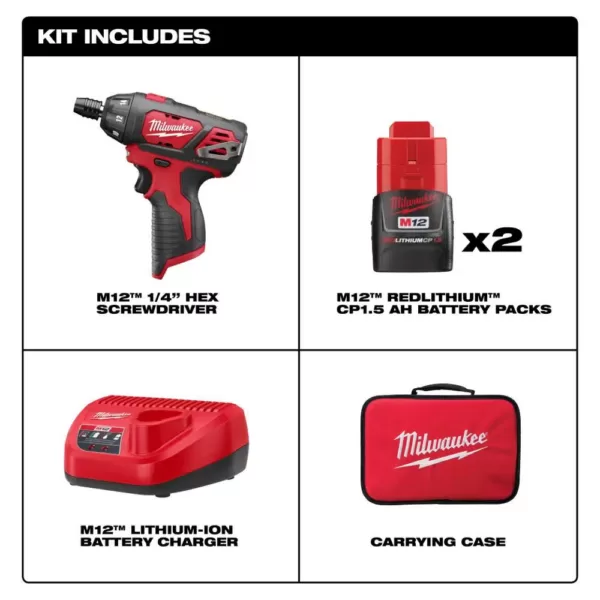 Milwaukee M12 12-Volt Lithium-Ion Cordless 1/4 in. Hex Screwdriver Kit w/Two 1.5Ah Batteries and 25 ft. STUD Tape Measure