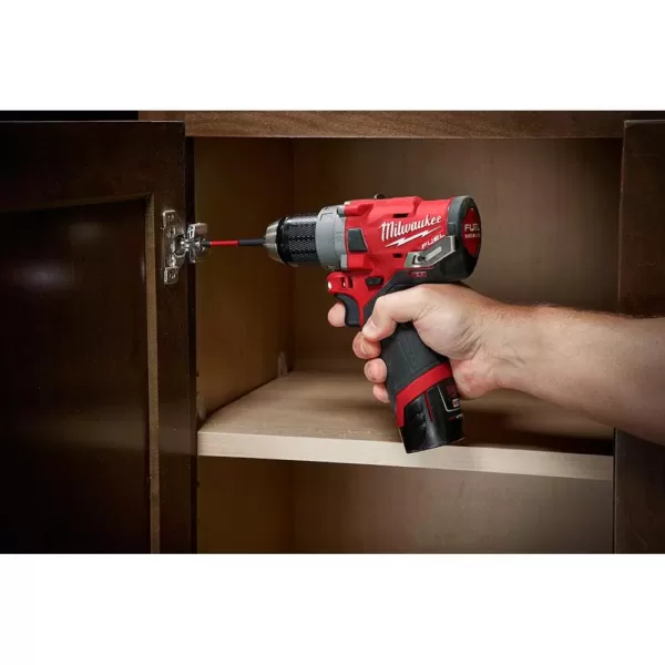 Milwaukee M12 FUEL 12-Volt Lithium-Ion Brushless Cordless 1/2 in. Hammer Drill Kit with 2.0 Ah Battery and Bag