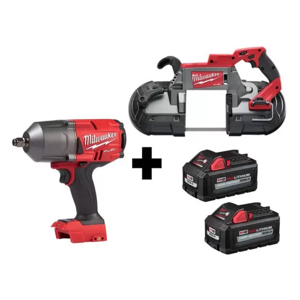 Milwaukee M18 FUEL 18-Volt 1/2 in. Lithium-Ion Brushless Cordless Impact Wrench w/ Friction Ring & Bandsaw w/ Two 6.0Ah Batteries