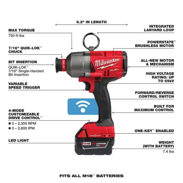 Milwaukee M18 FUEL ONE-KEY 18-Volt Lithium-Ion Brushless Cordless 7/16 in. Hex Impact Wrench Kit with 2 5.0 Ah Batteries Tool Bag