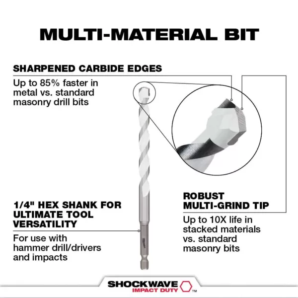Milwaukee 3/16 in. x 4 in. x 6 in. SHOCKWAVE Carbide Multi-Material Drill Bit