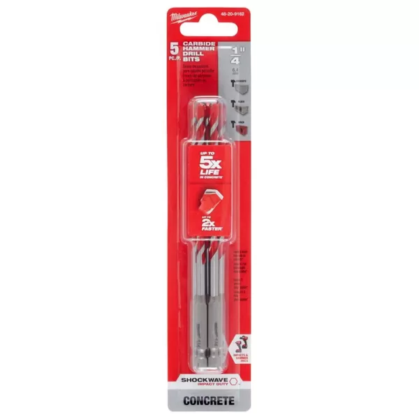 Milwaukee 1/4 in. SHOCKWAVE Carbide Hammer Drill Bits (5-Pack)