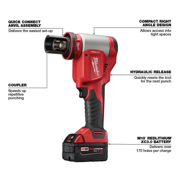 Milwaukee M18 18-Volt Lithium-Ion 1/2 in. to 4 in. Force Logic High Capacity Cordless Knockout Tool Kit w/Die Set 3.0 Ah Batteries