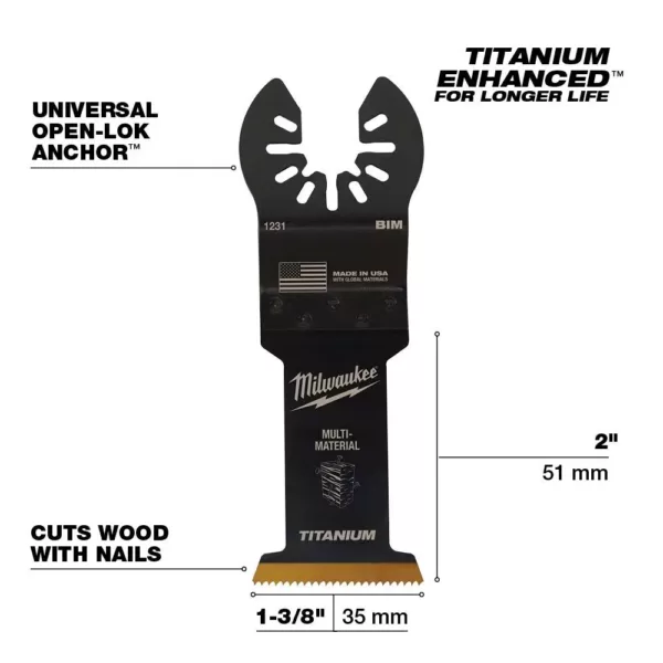 Milwaukee 1-3/8 in. Titanium Bi-Metal Universal Fit Wood and Metal Cutting Oscillating Multi-Tool Blade (3-Pack)