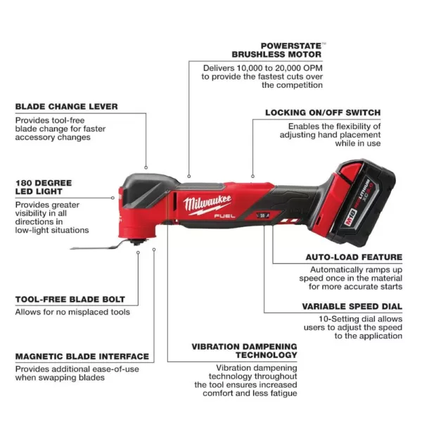 Milwaukee M18 FUEL 18-Volt Lithium-Ion Cordless Brushless Oscillating Multi-Tool Kit with one 5.0 Ah Battery, Charger and Tool Bag