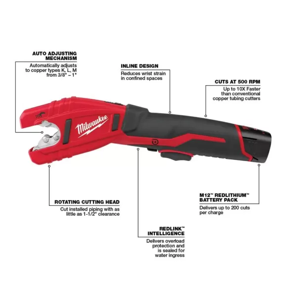 Milwaukee M12 12-Volt Lithium-Ion Cordless Copper Tubing Cutter Kit with 1.5 Ah Battery, Charger and Hard Case