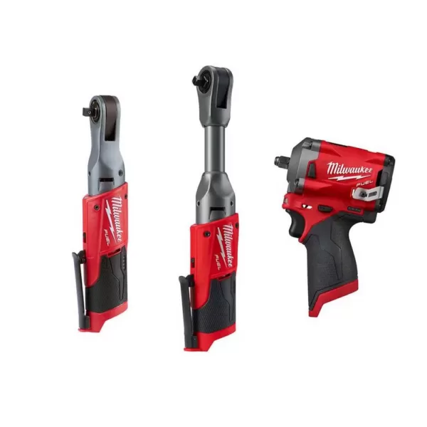 Milwaukee M12 FUEL 12-Volt Lithium-Ion Brushless Cordless 3/8 in. Impact Wrench and 3/8 in. Ratchets Combo Kit (Tool-Only Kit)
