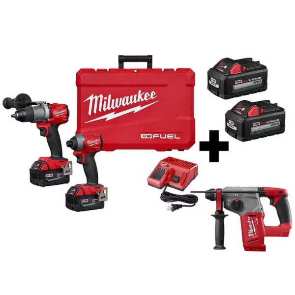 Milwaukee M18 FUEL 18-Volt Lithium-Ion Brushless Cordless Hammer Drill Driver/SDS Rotary Hammer/ Impact Driver with 4-Batteries