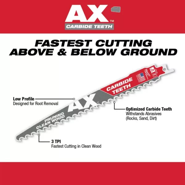 Milwaukee 6 in. 3 TPI Pruning Carbide Teeth Wood Cutting SAWZALL Reciprocating Saw Blade (3-Pack)