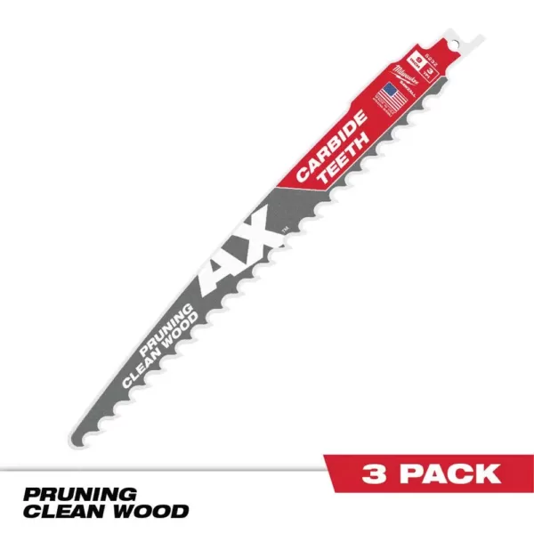 Milwaukee 9 in. 3 TPI Pruning Carbide Teeth Wood Cutting SAWZALL Reciprocating Saw Blade (3-Pack)