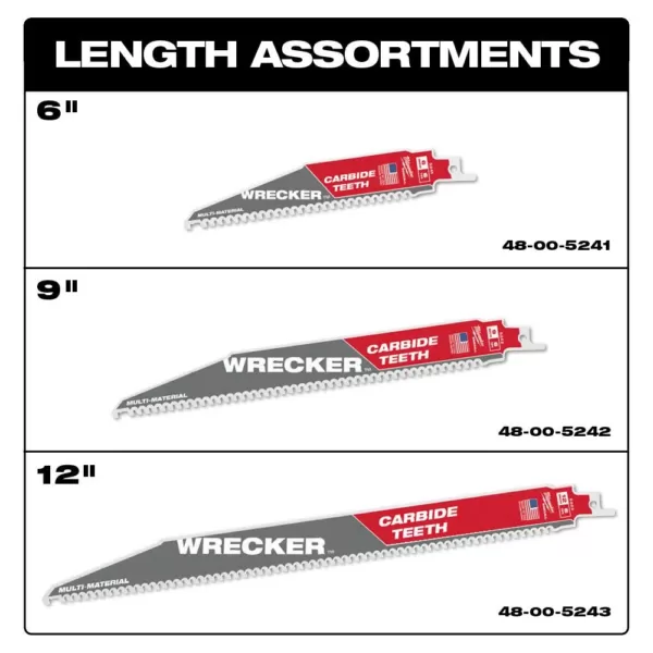 Milwaukee 9 in. 6 TPI WRECKER Carbide Teeth Multi-Material Cutting SAWZALL Reciprocating Saw Blade (3-Pack)