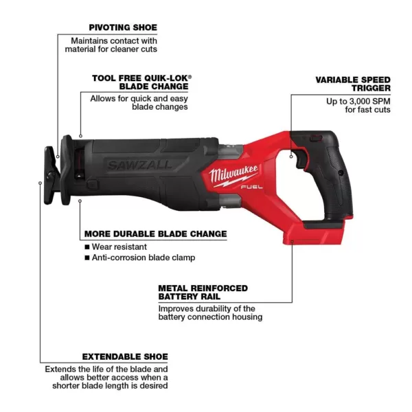 Milwaukee M18 FUEL GEN-2 18-Volt Lithium-Ion Brushless Cordless SAWZALL Reciprocating Saw (Tool-Only)