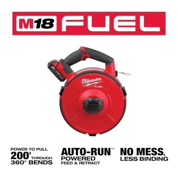 Milwaukee M18 Fuel 18-Volt Lithium-Ion Brushless Cordless Angler 240 ft. Steel Pulling Fish Tape Kit W/ (2) 2.0Ah Batteries