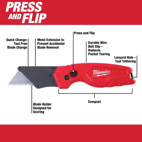 Milwaukee 25 ft. x 1.3 in. W Blade Magnetic Tape Measure with 14 ft. Standout with Fastback Compact Folding Utility Knife