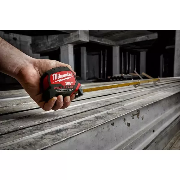 Milwaukee 25 ft. x 1.3 in. W Blade Magnetic Tape Measure with 14 ft. Standout with Fastback Compact Folding Utility Knife