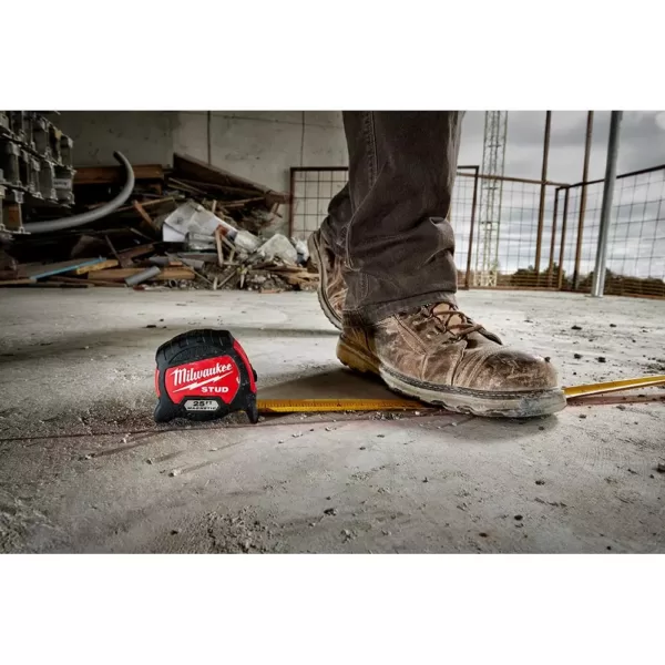 Milwaukee 25 ft. x 1.3 in. Gen II STUD Magnetic Tape Measure with 14 ft. Standout and 4-1/2 in. Trim Square