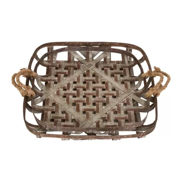 Glitzhome Farmhouse Galvanized Metal Woven Tobacco Basket Tray (Set of 2)