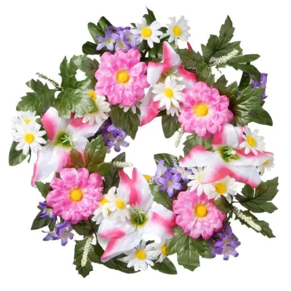 National Tree Company 18 in. Decorated Wreath with Tiger Lilies and Daisies
