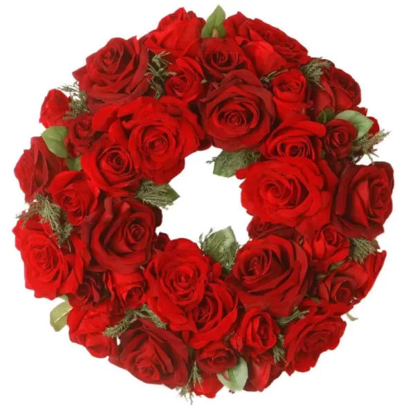 National Tree Company 15 in. Decorated Wreath with Velvet Mixed Roses and Cedar in Foam Base