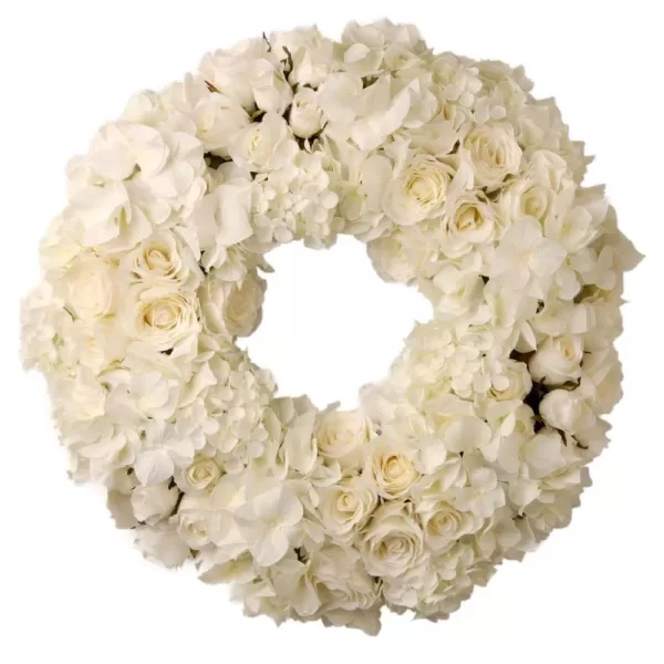 National Tree Company 15 in. Decorated Wreath with Mixed Roses and Hydrangea in Foam Base