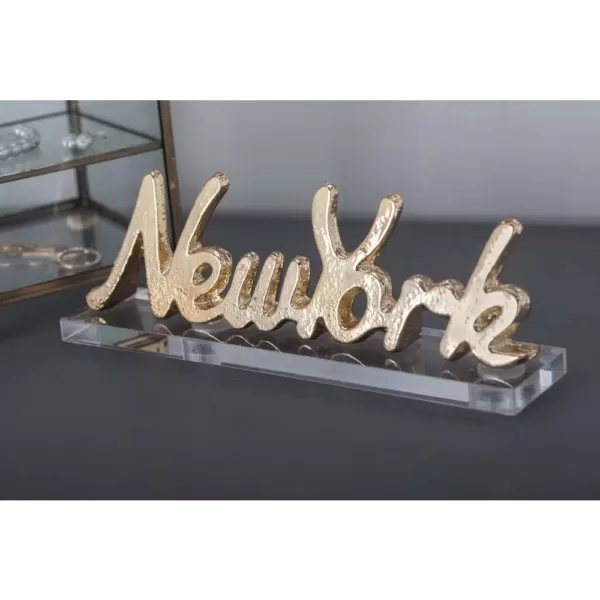 LITTON LANE 9 in. x 3 in. Gold and Silver Aluminum New York Letter Cut-outs with Clear Acrylic Base (Set of 2)