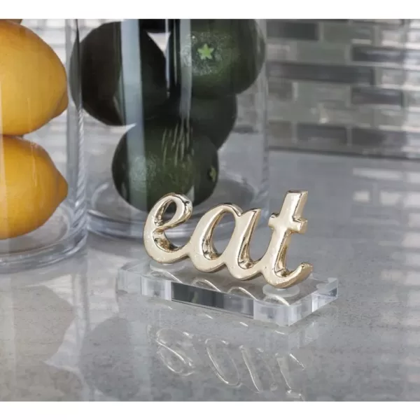 LITTON LANE 4 in. x 2 in. Modern "Eat" Gold and Silver Aluminum Cutouts (Set of 2)
