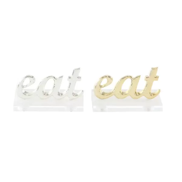 LITTON LANE 4 in. x 2 in. Modern "Eat" Gold and Silver Aluminum Cutouts (Set of 2)