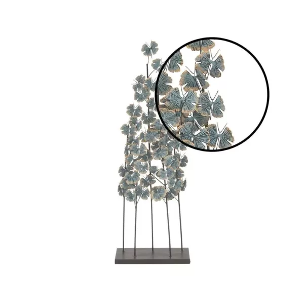 LITTON LANE Iron Metal Turquoise Ginkgo Leaves on Straight Stems Sculpture