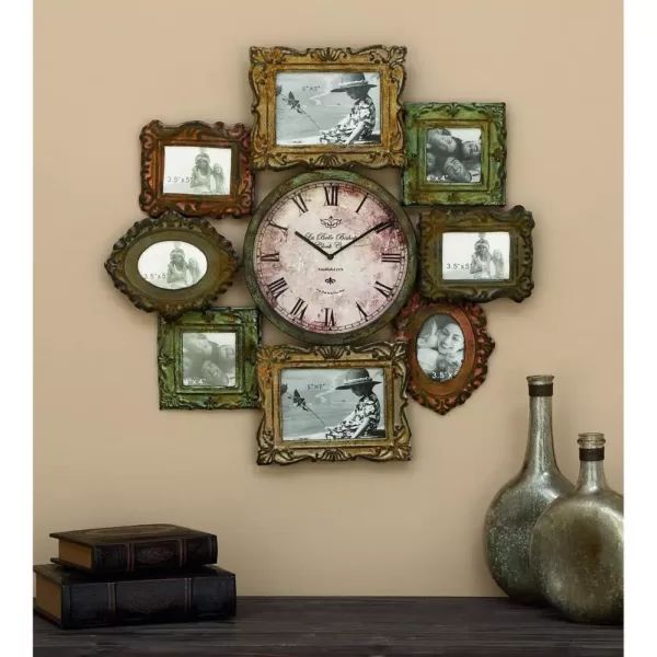 LITTON LANE 25 in. x 25 in. Metal Photo Frame and Wall Clock