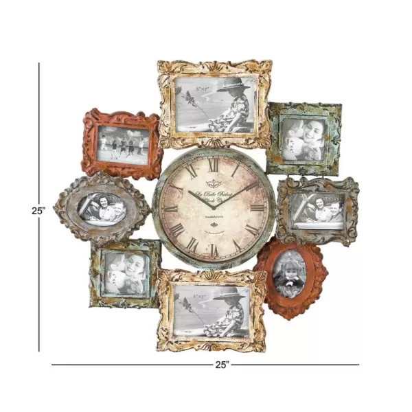 LITTON LANE 25 in. x 25 in. Metal Photo Frame and Wall Clock