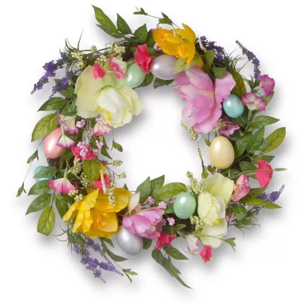 National Tree Company 20 in. Tulip and Easter Egg Decorated Wreath
