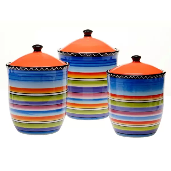 Certified International Tequila Sunrise Multi-Colored Glazed Earthenware Canister Set (3-Piece)