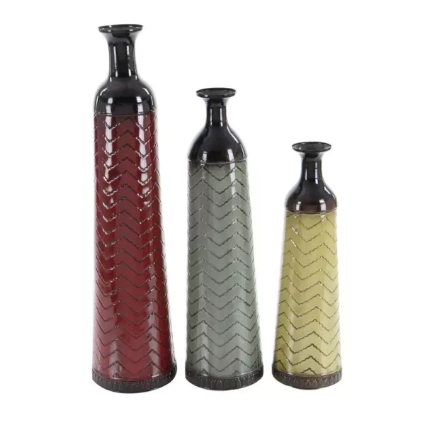LITTON LANE Chevron Set of 3 Metal Decorative Vase