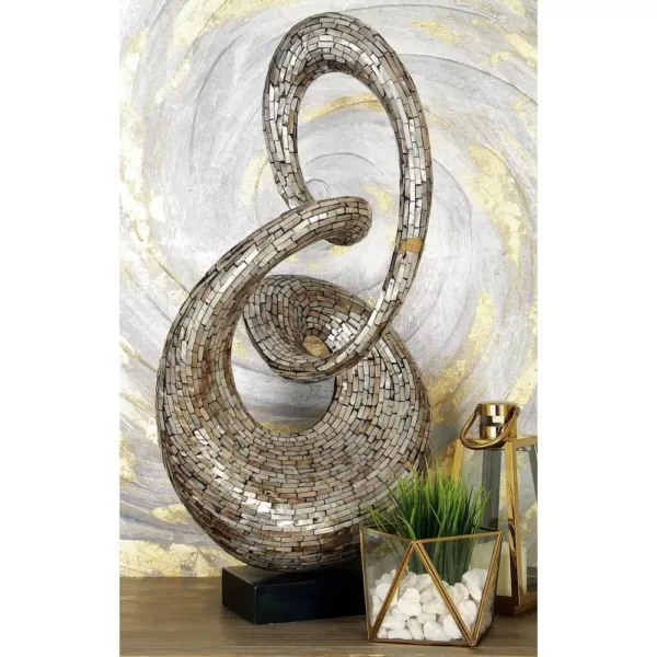 LITTON LANE Abstract Polystone Loop Sculpture with Mother of Pearl Tile Inlay