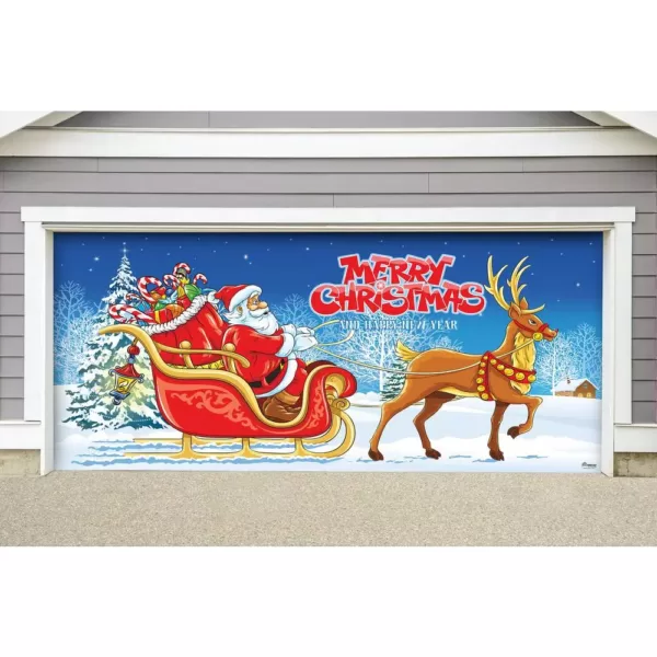 My Door Decor 7 ft. x 16 ft. Santa's Sleigh Ride-Christmas Garage Door Decor Mural for Double Car Garage