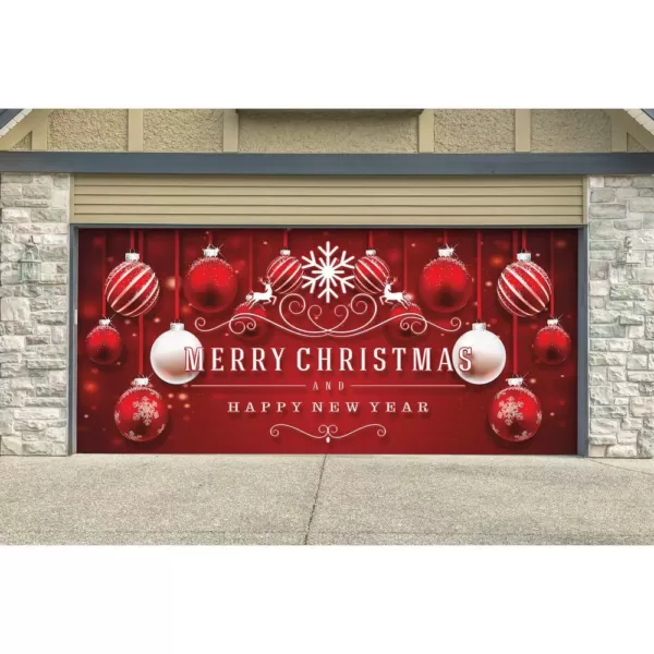 My Door Decor 7 ft. x 16 ft. Red Ornaments in Snow Christmas Garage Door Decor Mural for Double Car Garage
