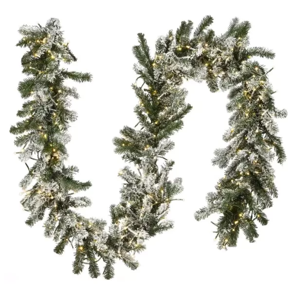 National Tree Company 9 ft. Snowy Sheffield Spruce Garland with Battery Operated LED Lights