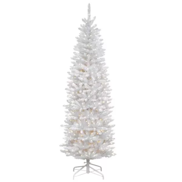 National Tree Company 7 ft. Kingswood White Fir Hinged Pencil Artificial Christmas Tree with 300 Clear Lights