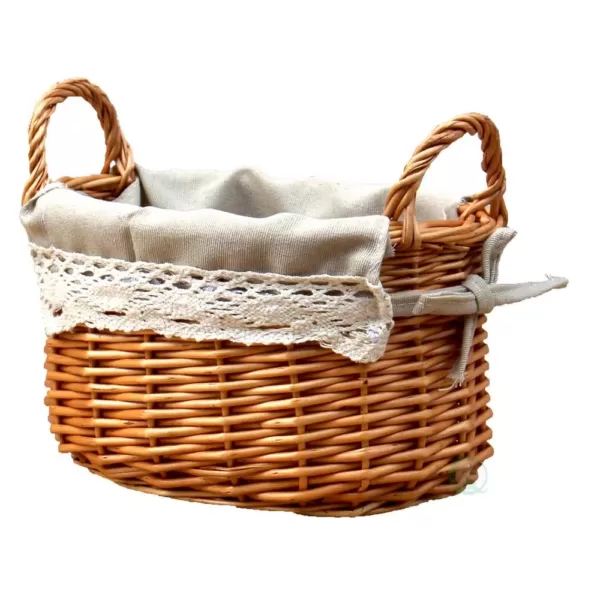 Vintiquewise 8.7 in. W x 9.5 in. D x 4.9 in. H Wicker Small Basket with Lace Trim