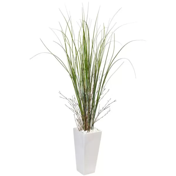Nearly Natural Indoor Bamboo Grass Artificial Plant in White Tower Ceramic