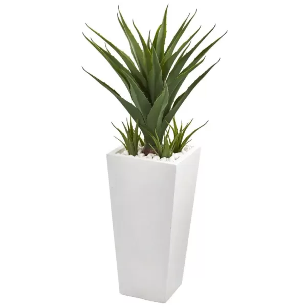 Nearly Natural 40 in. Spiky Agave Artificial Plant in White Planter