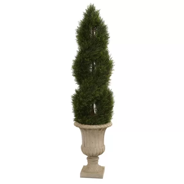 Nearly Natural Indoor/Outdoor 5 Ft. Double Pond Cypress Artificial Spiral Topiary Tree in Urn UV Resistant